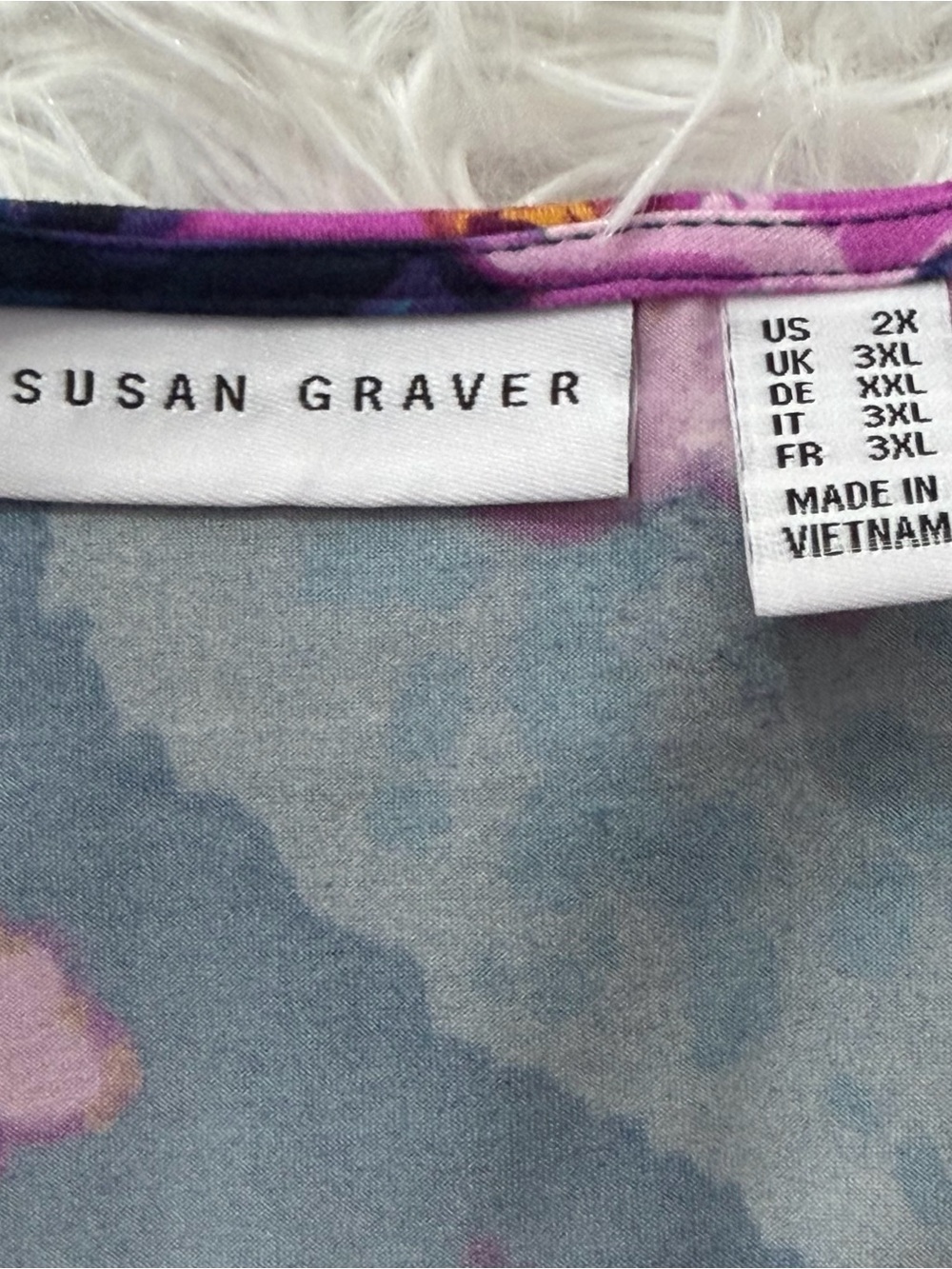 Susan Graver Womens 2X Floral Top Blue Pink Long Bell sleeve Stretch Office - Picture 3 of 8